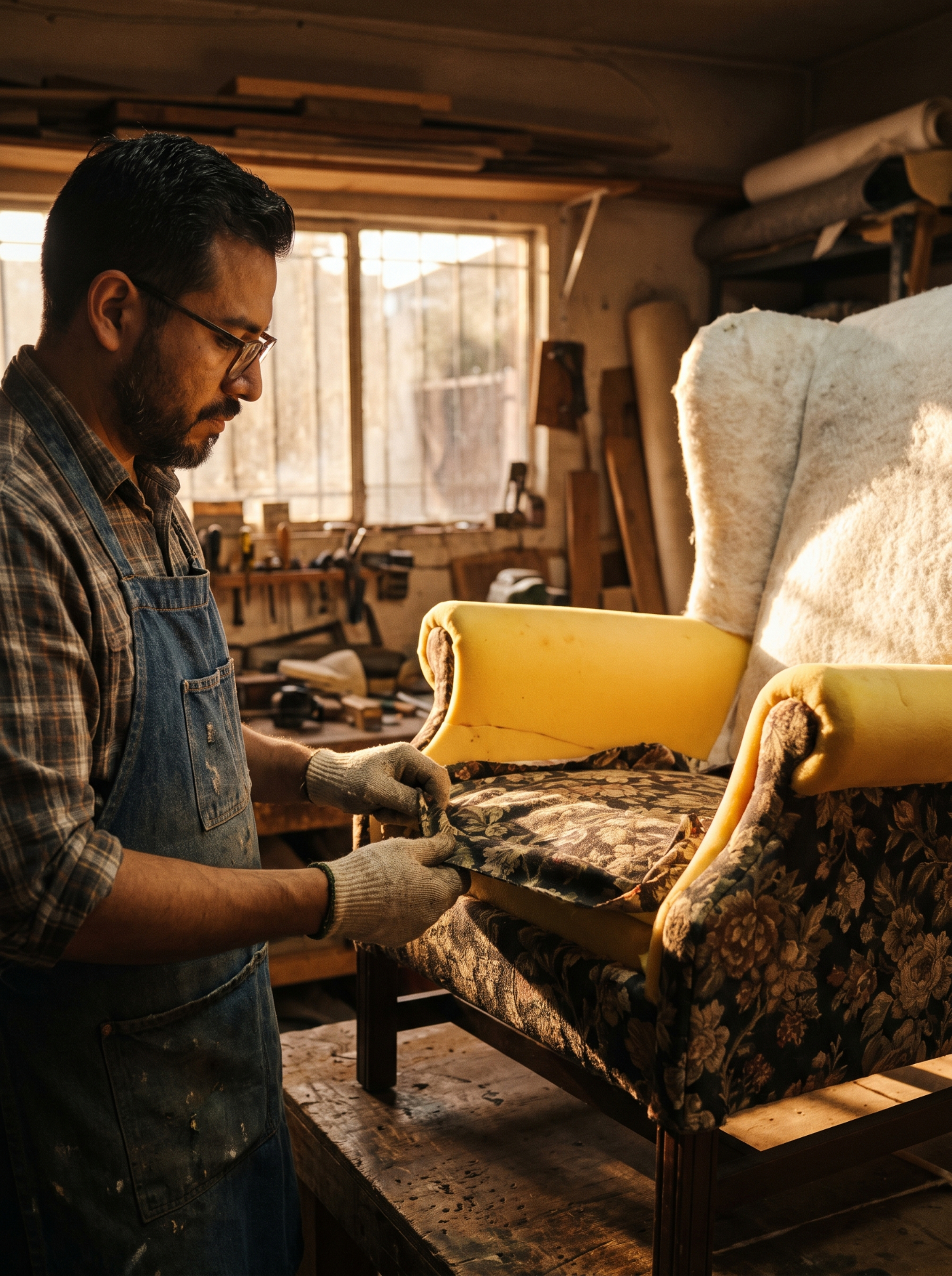 Furniture craftsman working